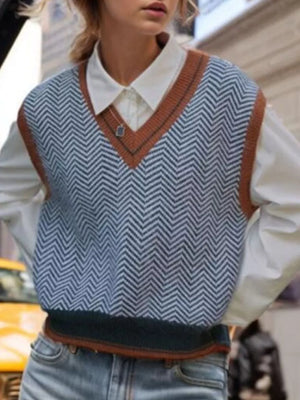 light blue sweater vest with chevron and v-neck
