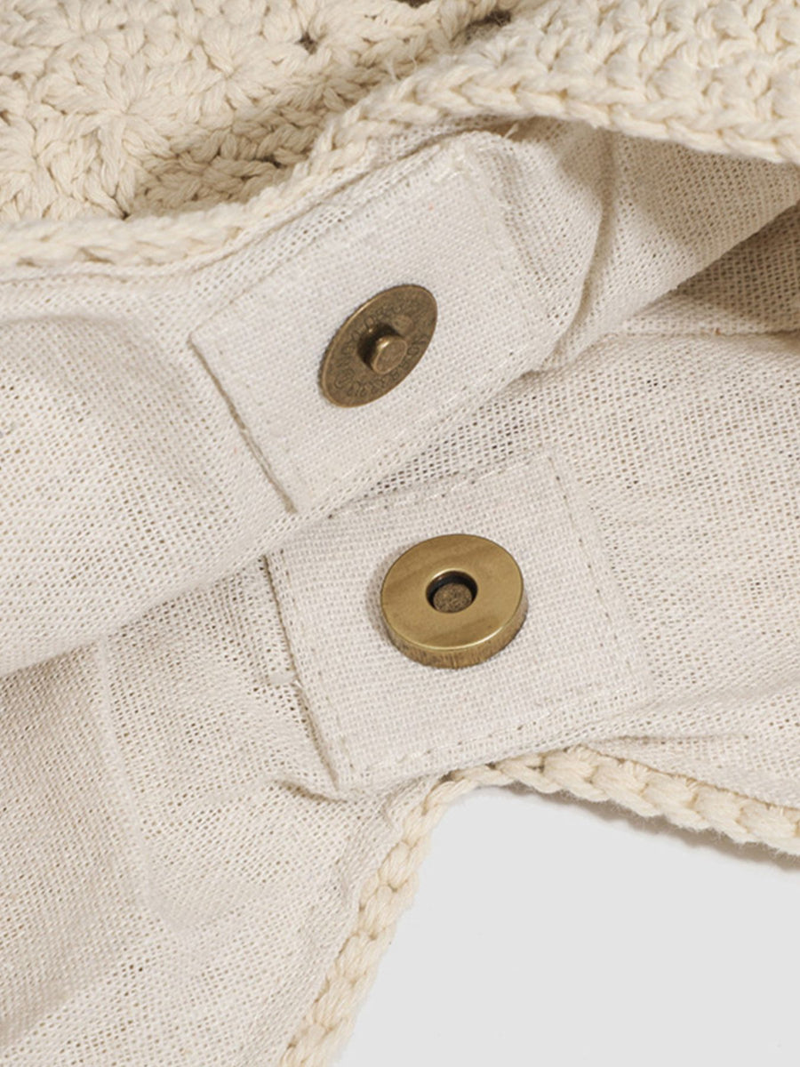 Beige Crochet Knit Shoulder Bag in Beige with crochet knit