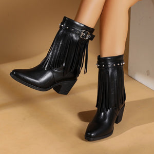 boots in black featuring fringe and fitted fit