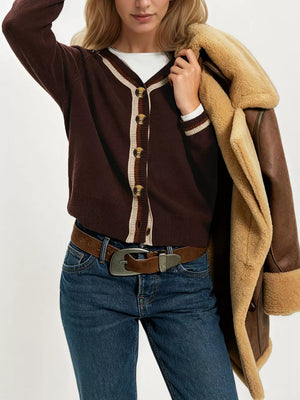 brown regular cardigan with v-neck