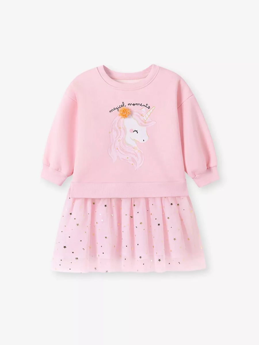 Blush Pink sweatshirt dress featuring mesh and graphic-print