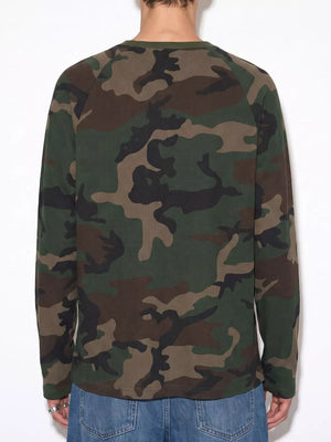 khaki t-shirt featuring waffle knit and camo