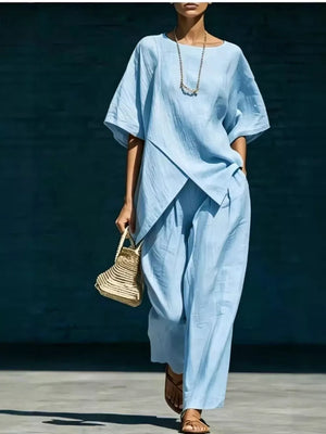 minimalist two-piece set in ivory with boat neck