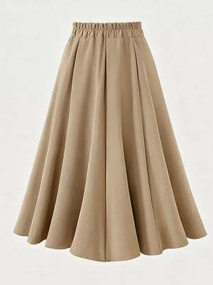 A-line Midi Skirt With Elastic Waistband in Orange-red