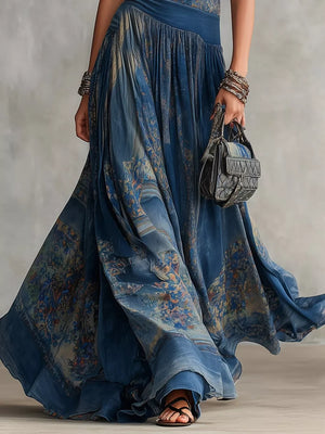 100% polyester Care instructions: Machine wash cold maxi dress in Dusty Blue with A-line silhouette