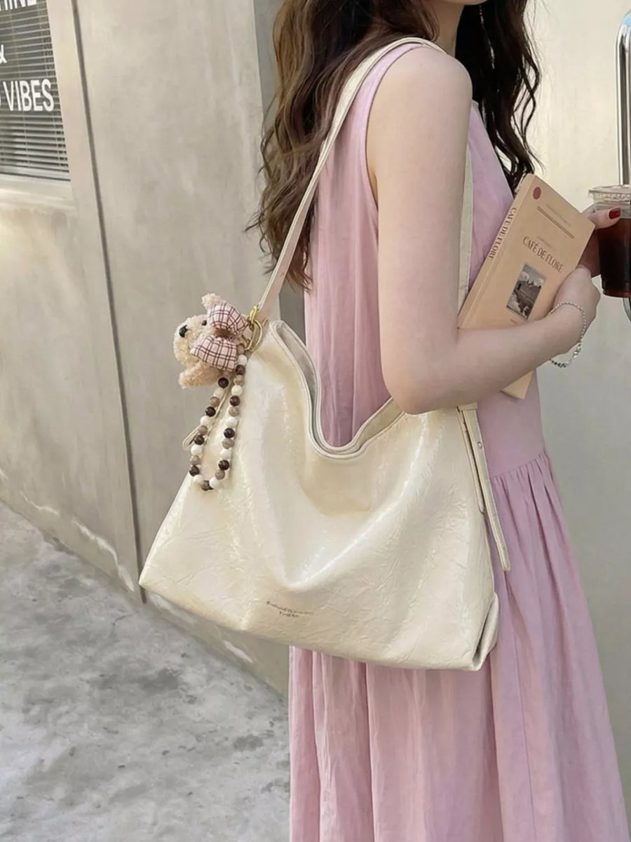 Pu Leather Shoulder Bag in Beige with shoulder strap