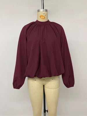 Fuchsia Pink relaxed blouse with mock neck