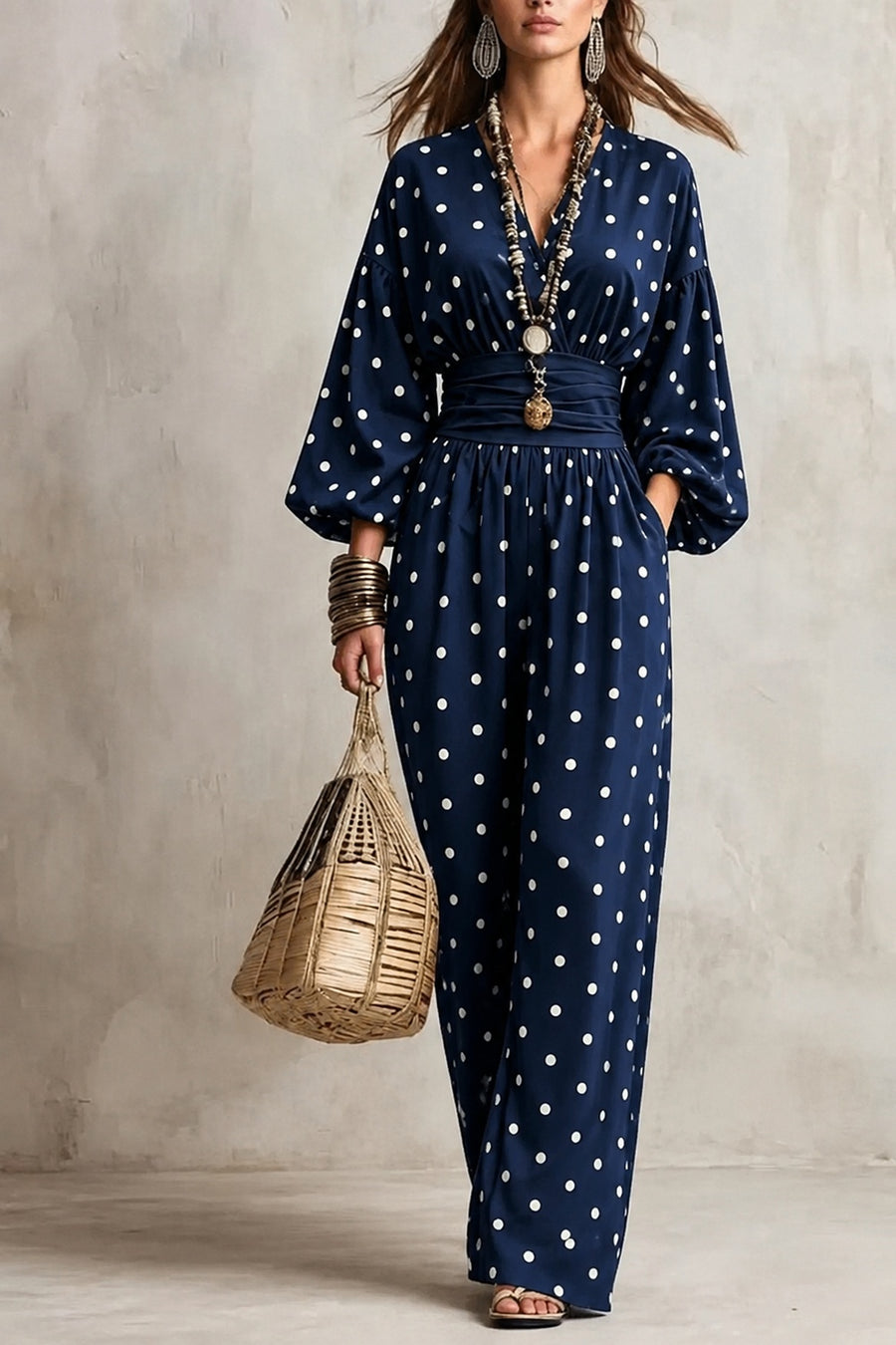 Black loose jumpsuit with v-neck