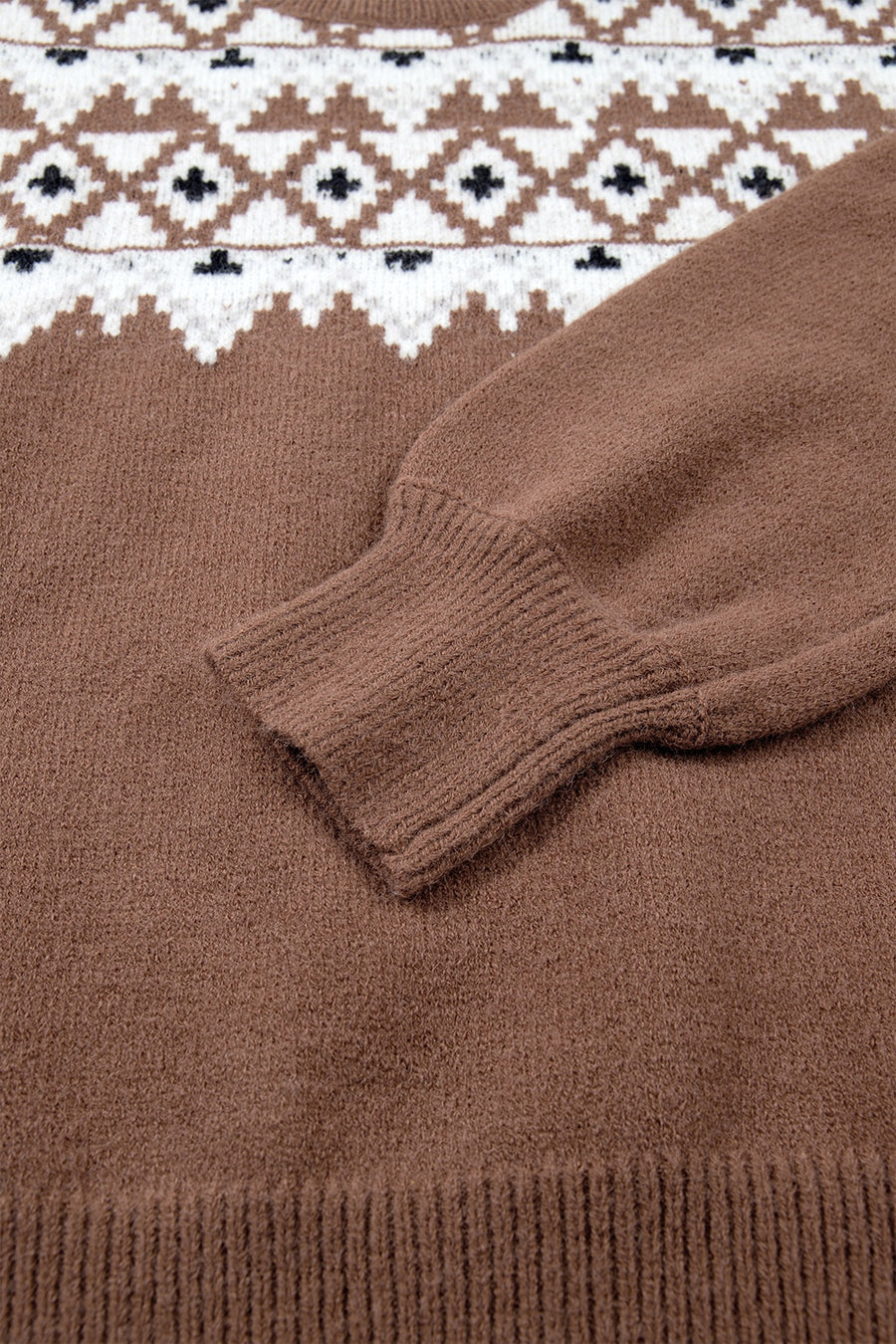 brown relaxed pullover sweater with crew neck