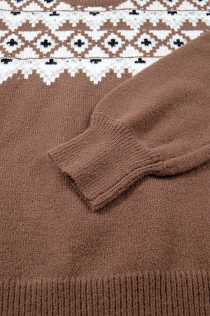 brown relaxed pullover sweater with crew neck