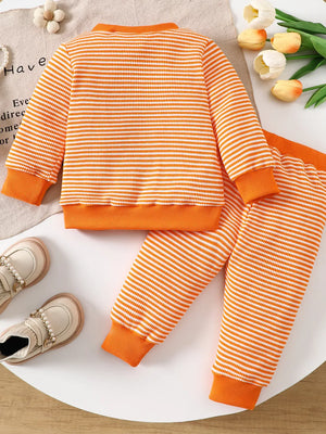 Children's Halloween Striped Ghost Set in Orange with chenille patch