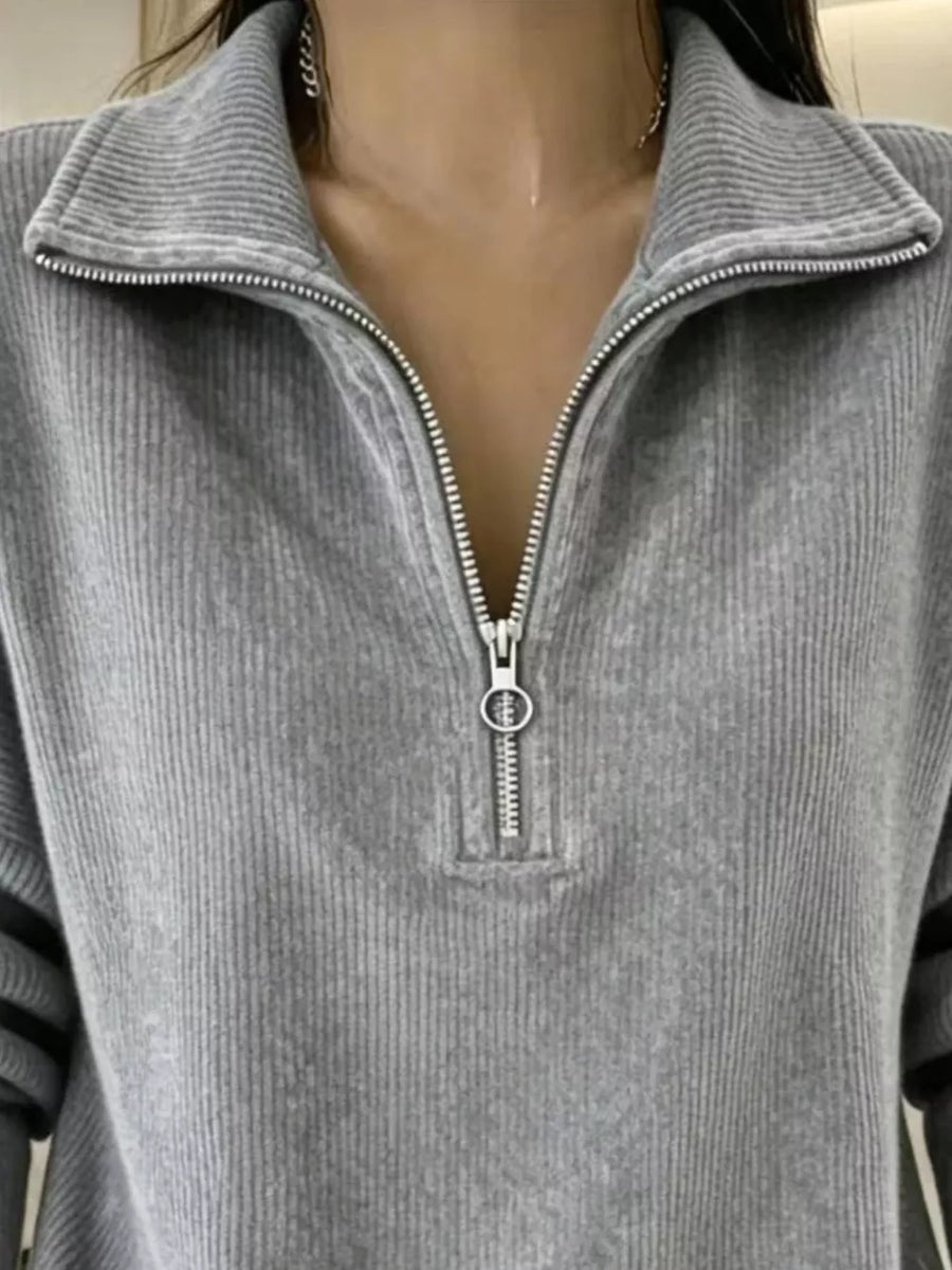 sweatshirt in Green with corduroy and zipper