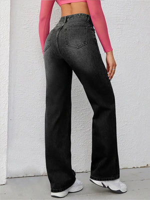 medium blue wide-leg jeans with pocketed and null