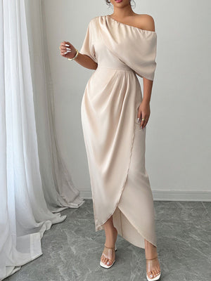 Champagne Color maxi dress with maxi and back-zip