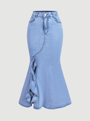 maxi skirt in light blue featuring buttoned and mermaid fit
