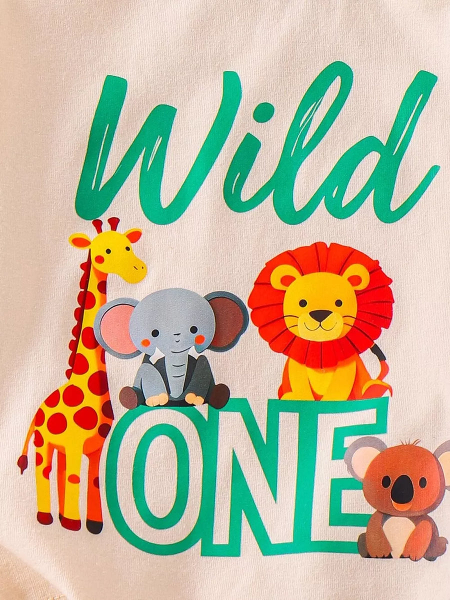 Green with Children S Graphic Round Neck Tee And Shorts in Green