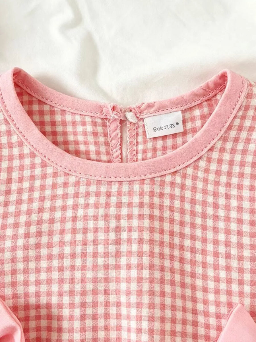 Pink Children's Ruffled Plaid Top And Pants Set