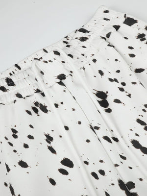 wide-leg pants in White with paint splatter and elastic waist