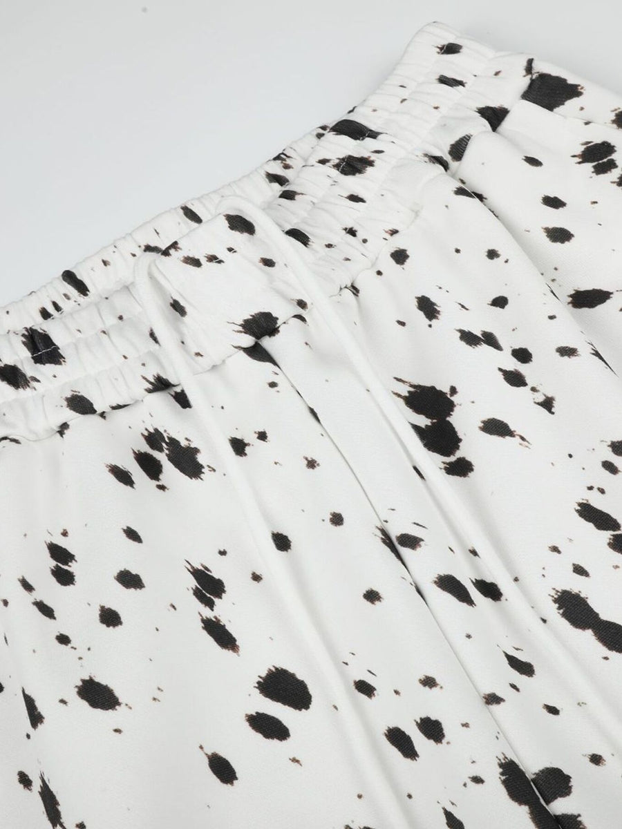 wide-leg pants in White with paint splatter and elastic waist