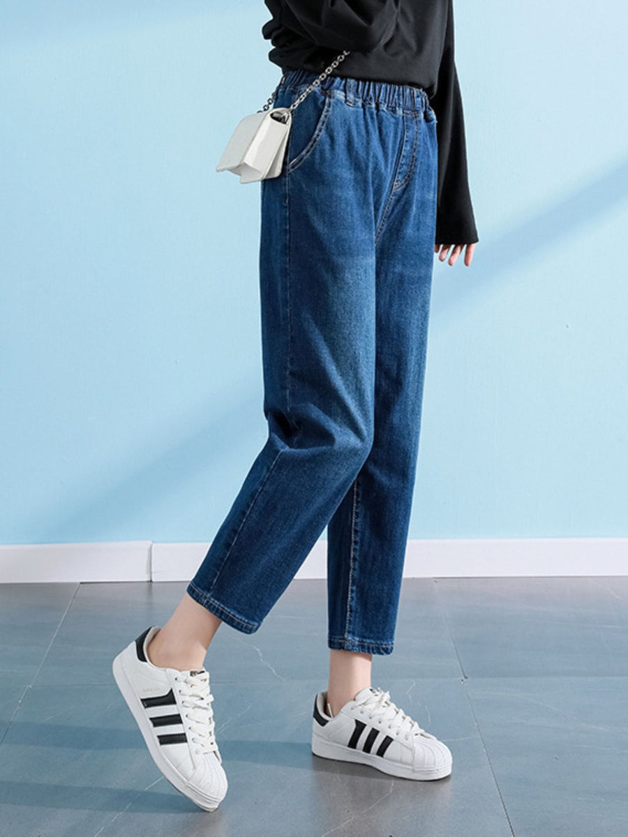jeans in Light Blue with washed and ankle-length