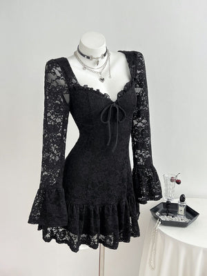 100% polyester Care instructions: Machine wash cold mini dress in black with fit-and-flare silhouette