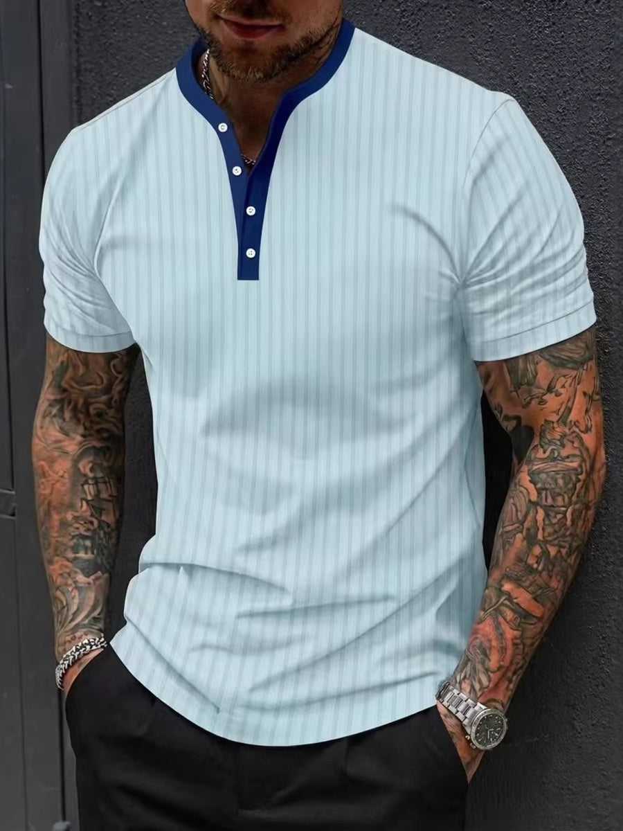 henley in Sky Blue with striped and basic style