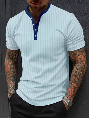henley in Sky Blue with striped and basic style
