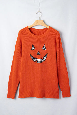 Drop Shoulder Long Sleeve Halloween Sweater in Orange with drop shoulder