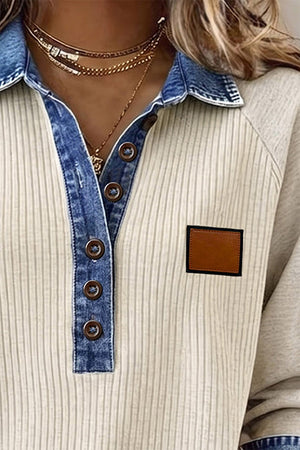 oatmeal polo shirt with hip-length and half-button