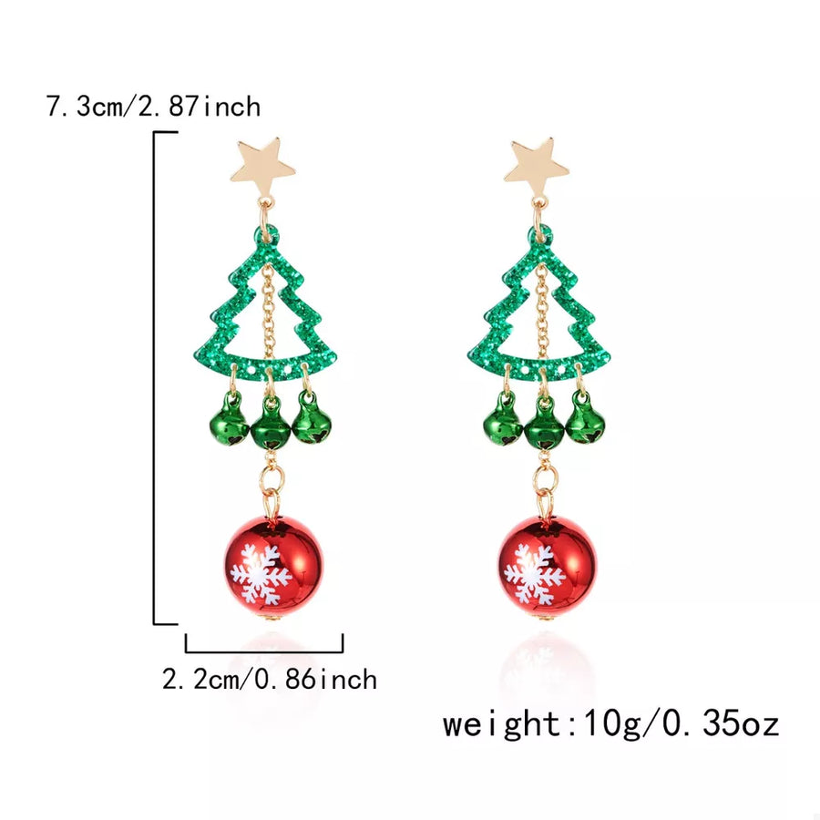 earrings featuring Christmas tree and snowflake motif in gold with 18K Gold-Plated, Zinc alloy, Stainless Steel Care