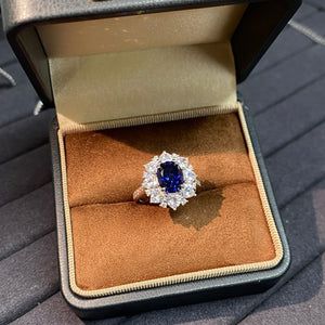 925 Sterling Silver Oval Royal Blue Sapphire Ring in white with oval cut sapphire
