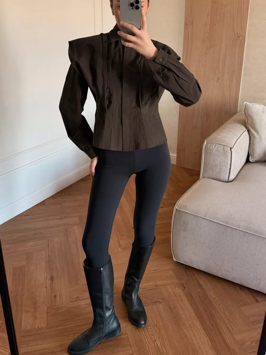 modern button-up shirt in Brown with collared