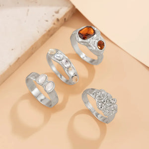 4-piece 18k Gold-plated Stainless Steel Rhinestone Ring in cream with set of 4