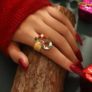 18k Gold-plated Christmas Charm Ring in Style A with 18K gold-plated