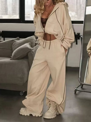 athleisure lounge set in Tan with hooded