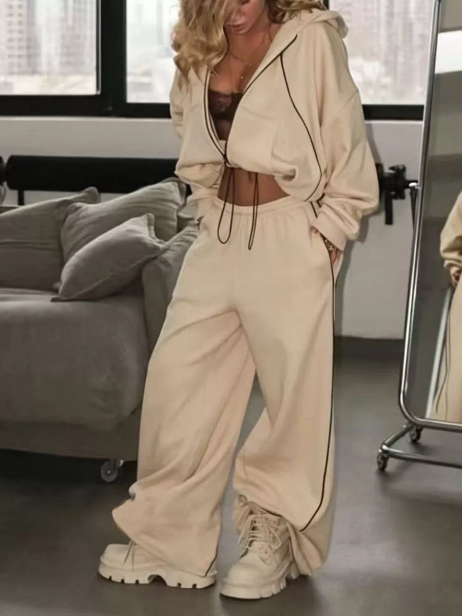 athleisure lounge set in Tan with hooded