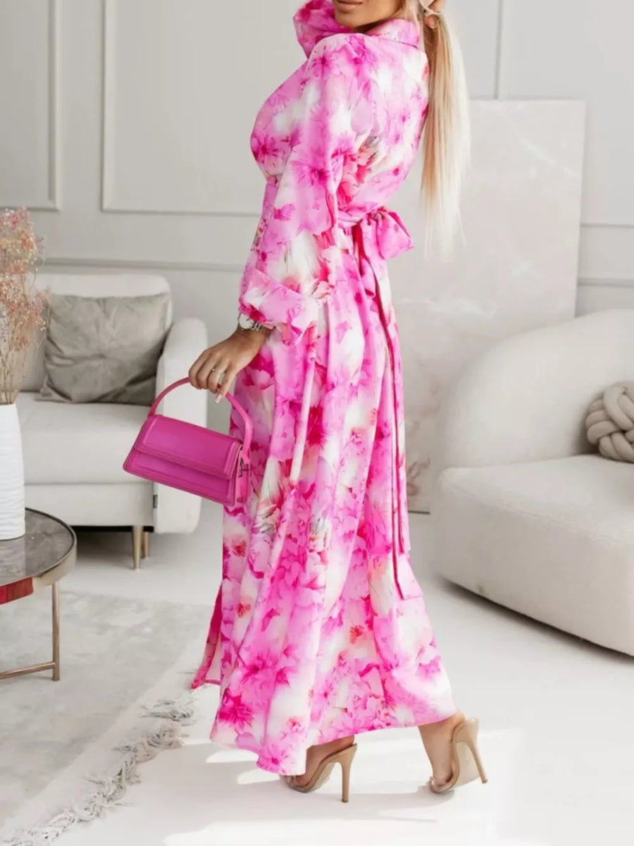 Multicolor Long Sleeve Maxi Shirt Dress