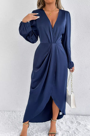 glam midi dress in Coffee Brown with deep v-neck