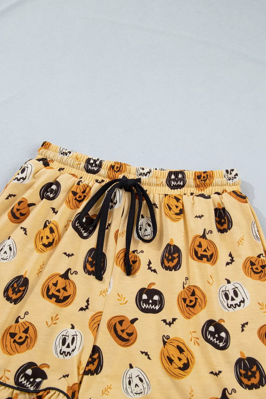 Halloween Pumpkin Print Long Sleeve Lounge Set in Gold with buttoned