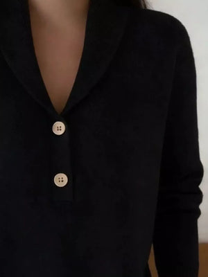 Button Detail Long Sleeve Sweater in Navy Blue