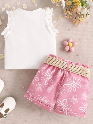 Children's Frill Sleeveless Top And Belt Shorts Set option 10