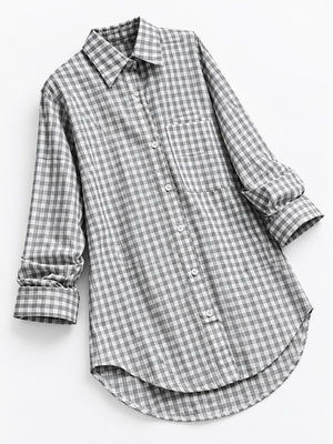 Plus Size Plaid Button-Down Shirt in Light Blue