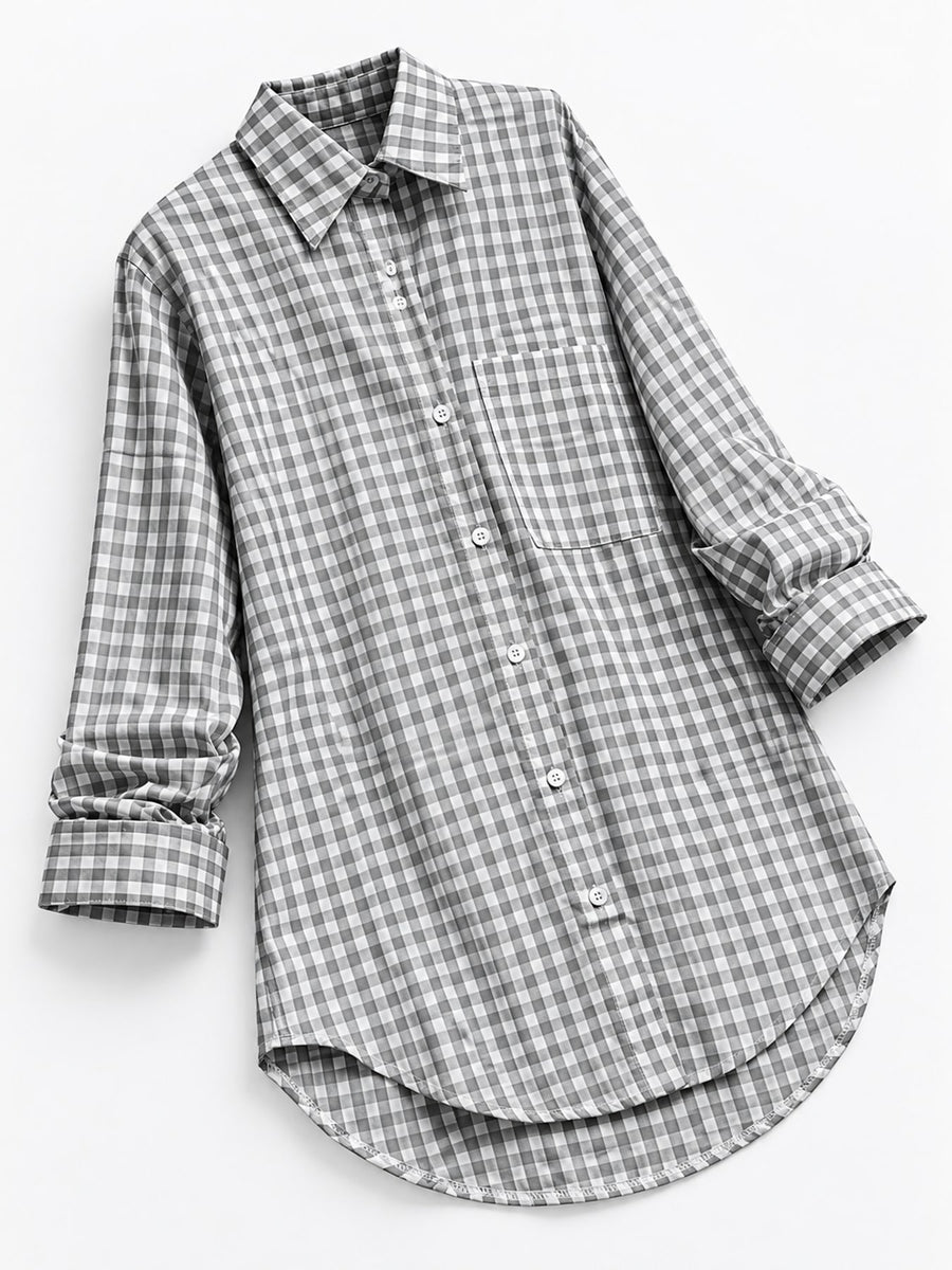 Plus Size Plaid Button-Down Shirt in Light Blue