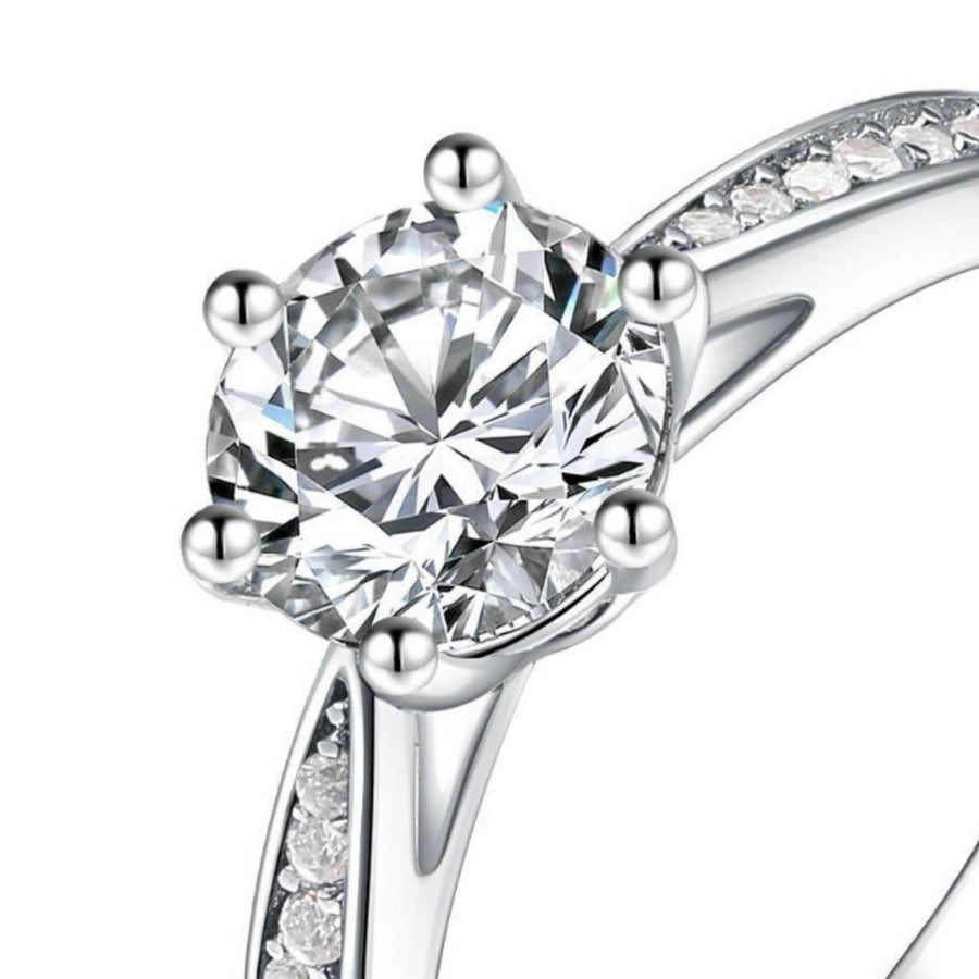 925 sterling silver,Moissanite Carat weight: 1ct Care instructions: Avoid wearin ring in clear with ring silhouette