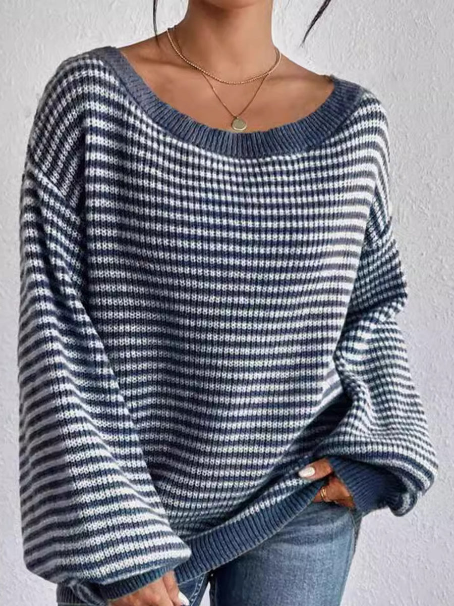 classic pullover sweater in Beige with off-shoulder