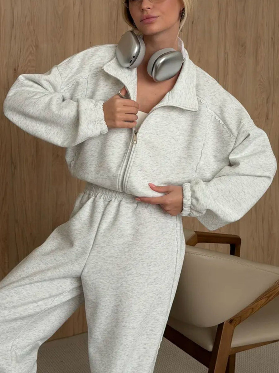 100% polyester Care instructions: Machine wash cold lounge set in Light Gray with relaxed silhouette