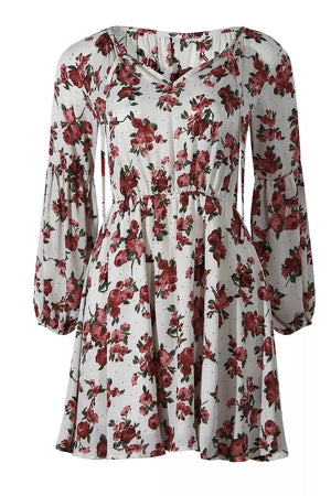 romantic mini dress in White with v-neck