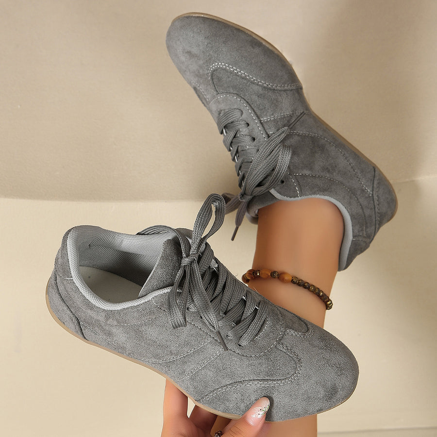 Polyester Round Toe Lace Up Sneakers in charcoal gray with round toe