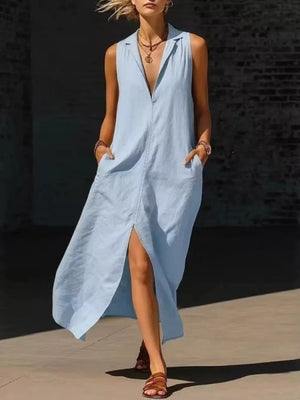 maxi dress in Light Blue with pocketed and maxi