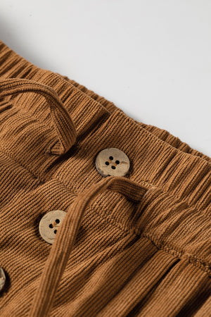 wide-leg pants in camel with elastic waist and ankle-length